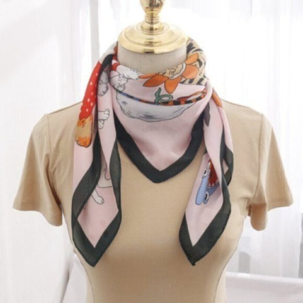 SILK NECKERCHIEF Karen Mabon ( CAT MOTIF) - Picture 3 of 3